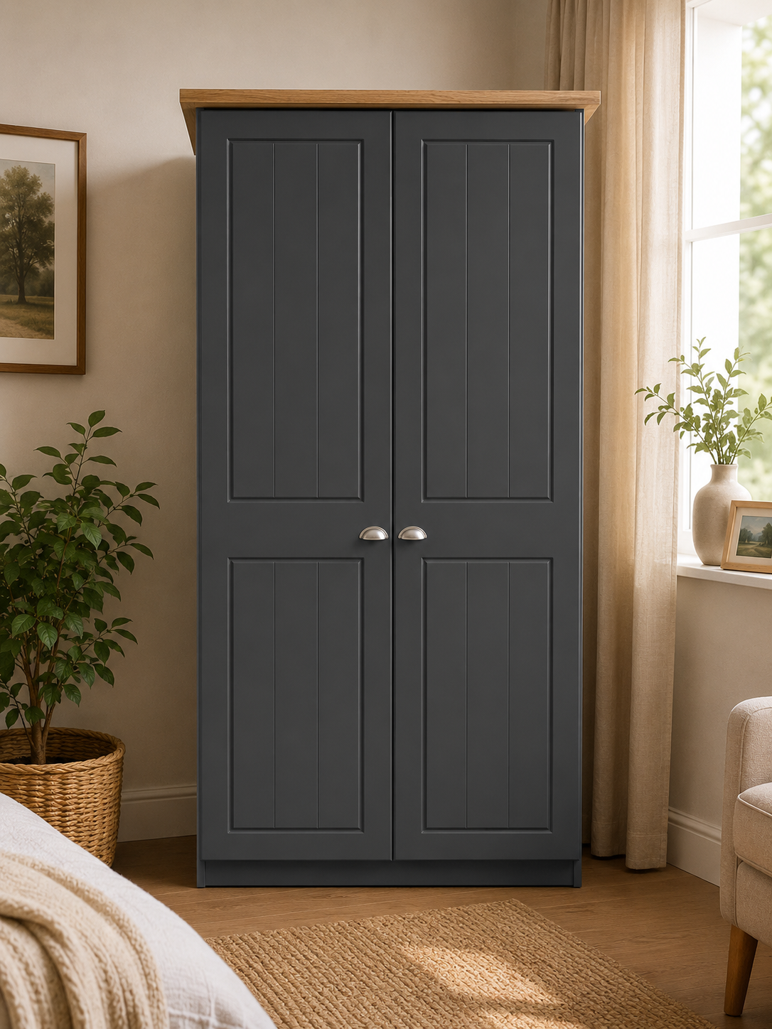Millwood Charcoal Grey Two Door Wardrobe
