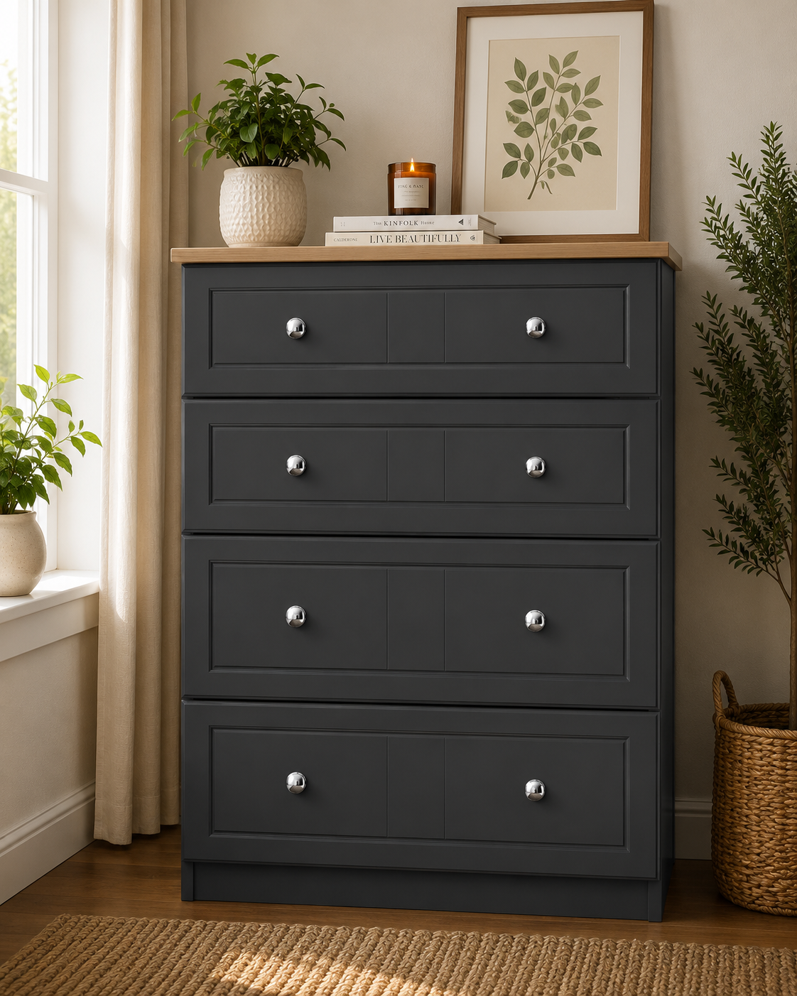 Millwood Charcoal Grey 4 Drawer Deep Chest