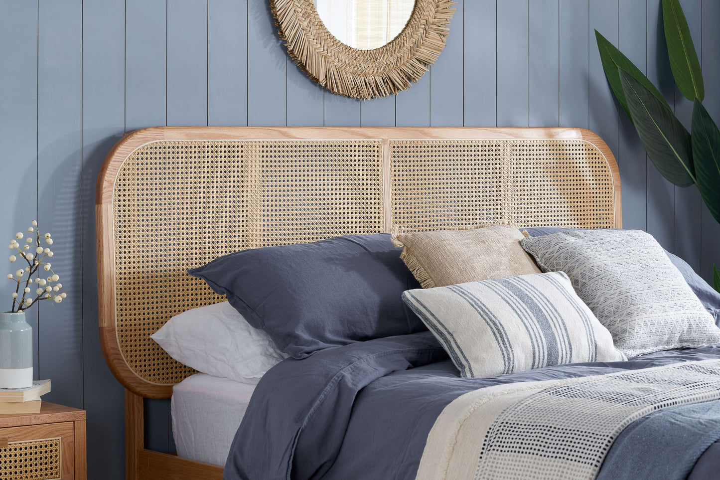 Elina Rattan Headboard Wooden Bed