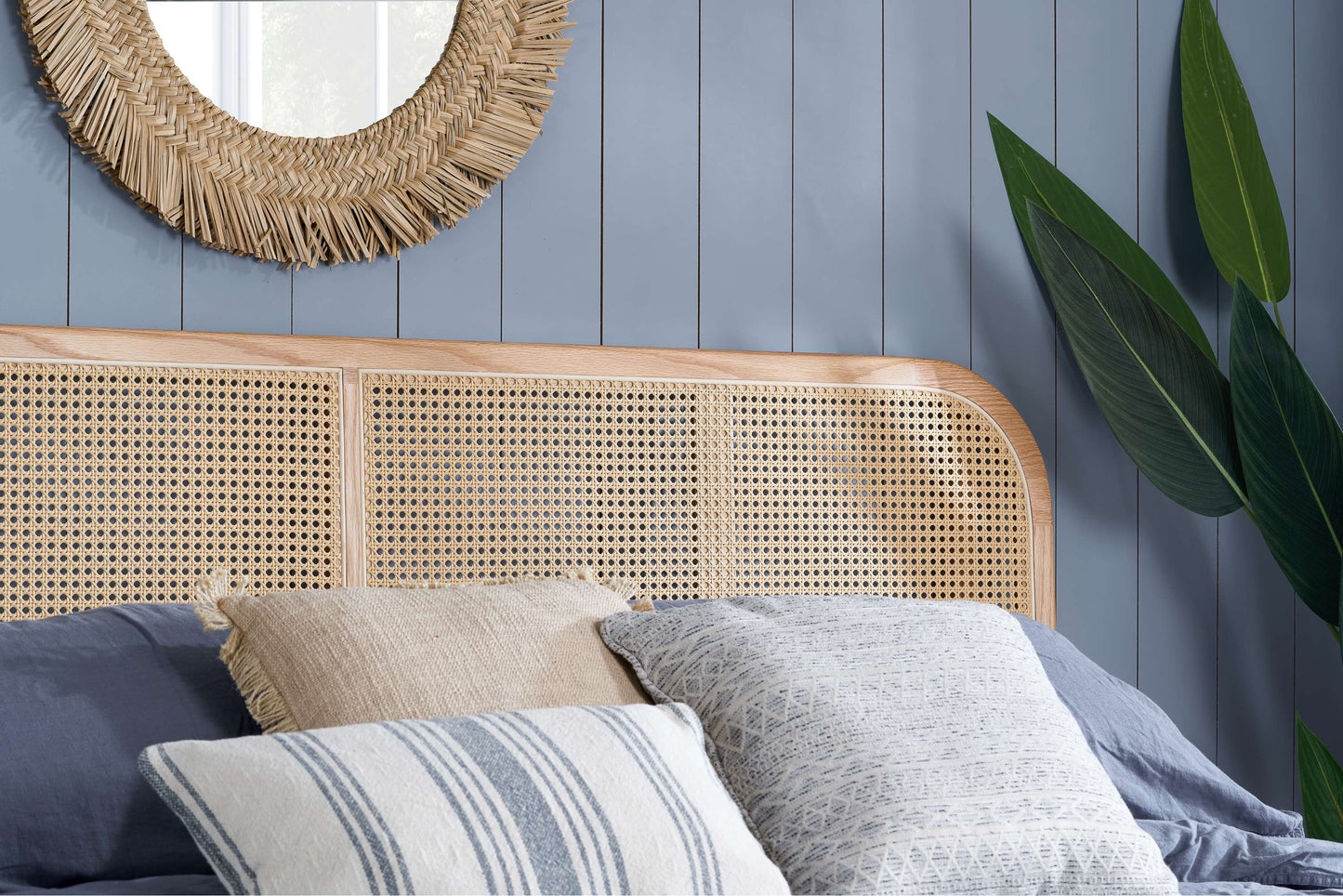 Elina Rattan Headboard Wooden Bed