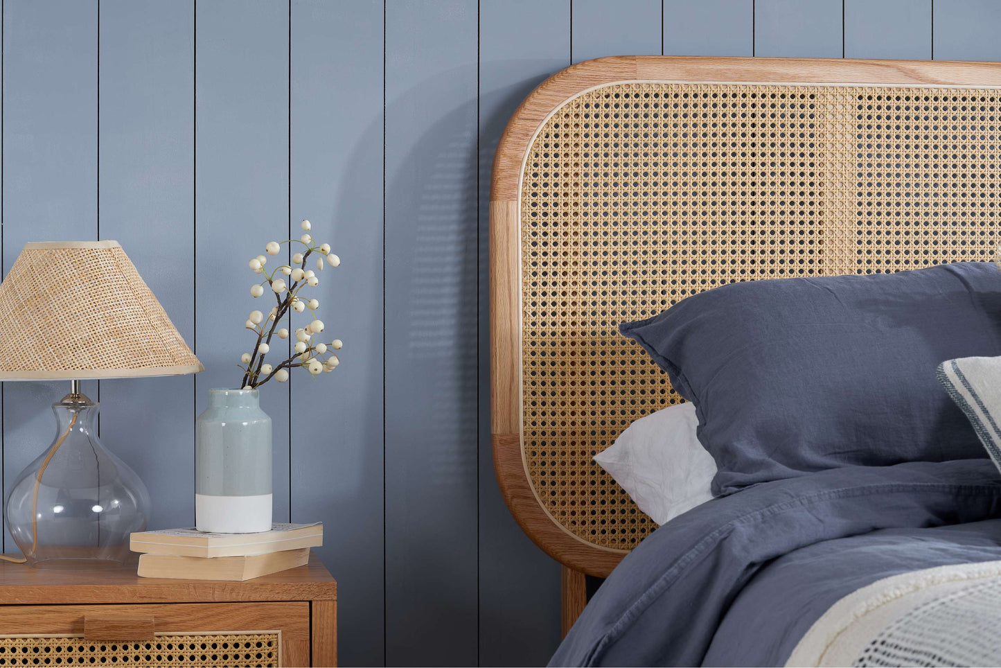 Elina Rattan Headboard Wooden Bed