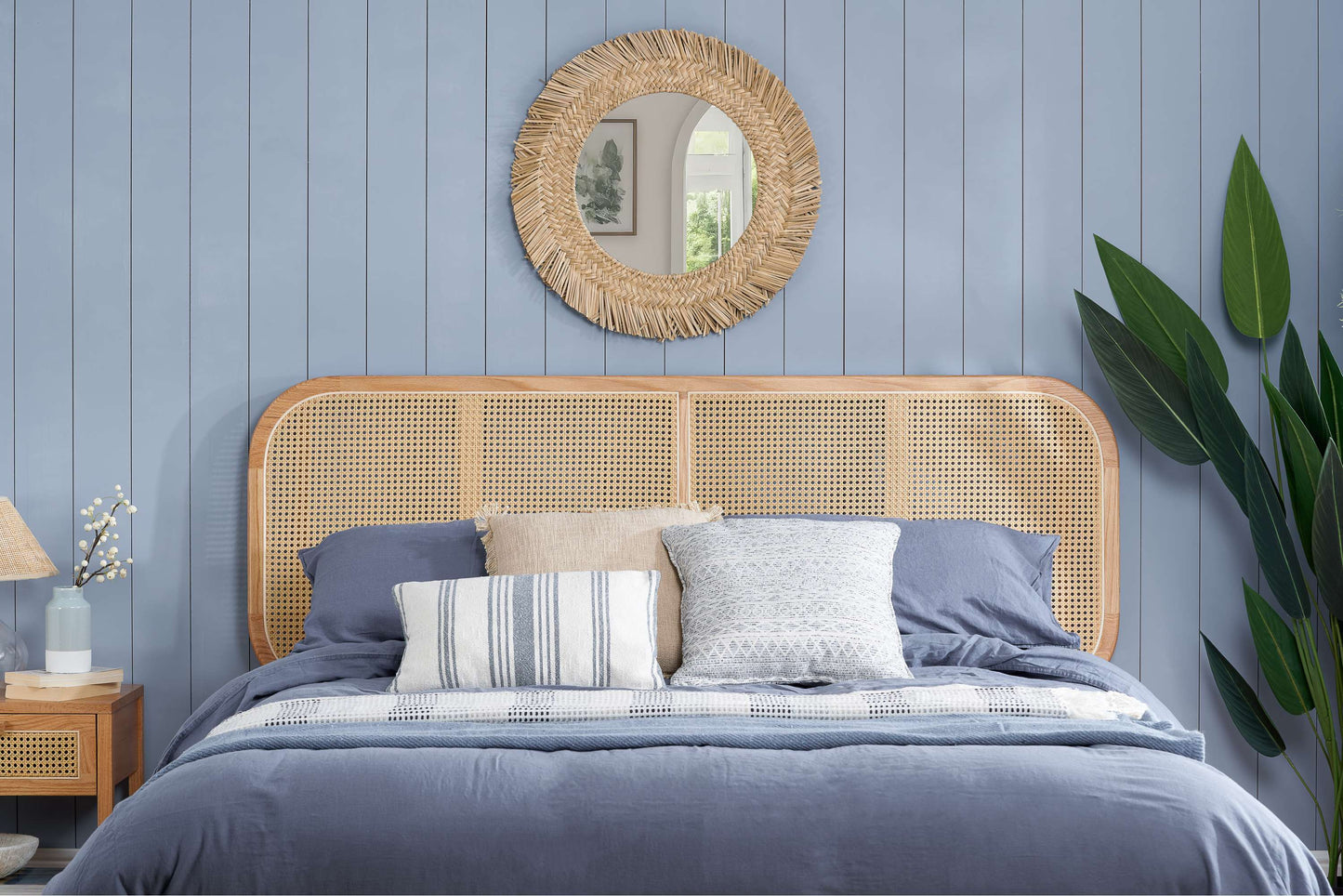 Elina Rattan Headboard Wooden Bed