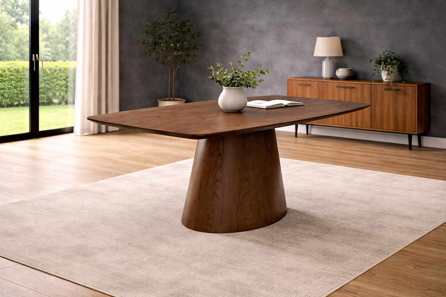 Richmond 1.8m Chestnut Oak Veneer Dining Table Set + 6x Gilford Natural Yarn Dining Chairs