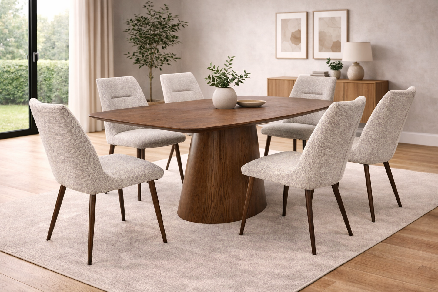 Richmond 1.8m Chestnut Oak Veneer Dining Table Set + 6x Gilford Natural Yarn Dining Chairs