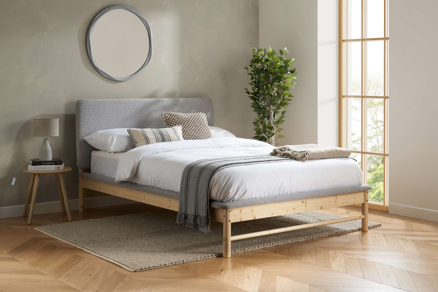 Ezra Fabric Wooden Bed