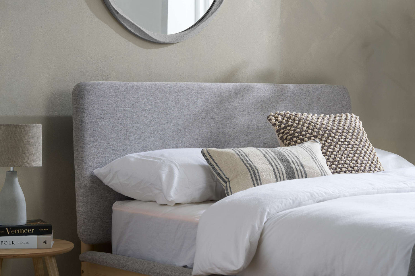 Ezra Fabric Wooden Bed