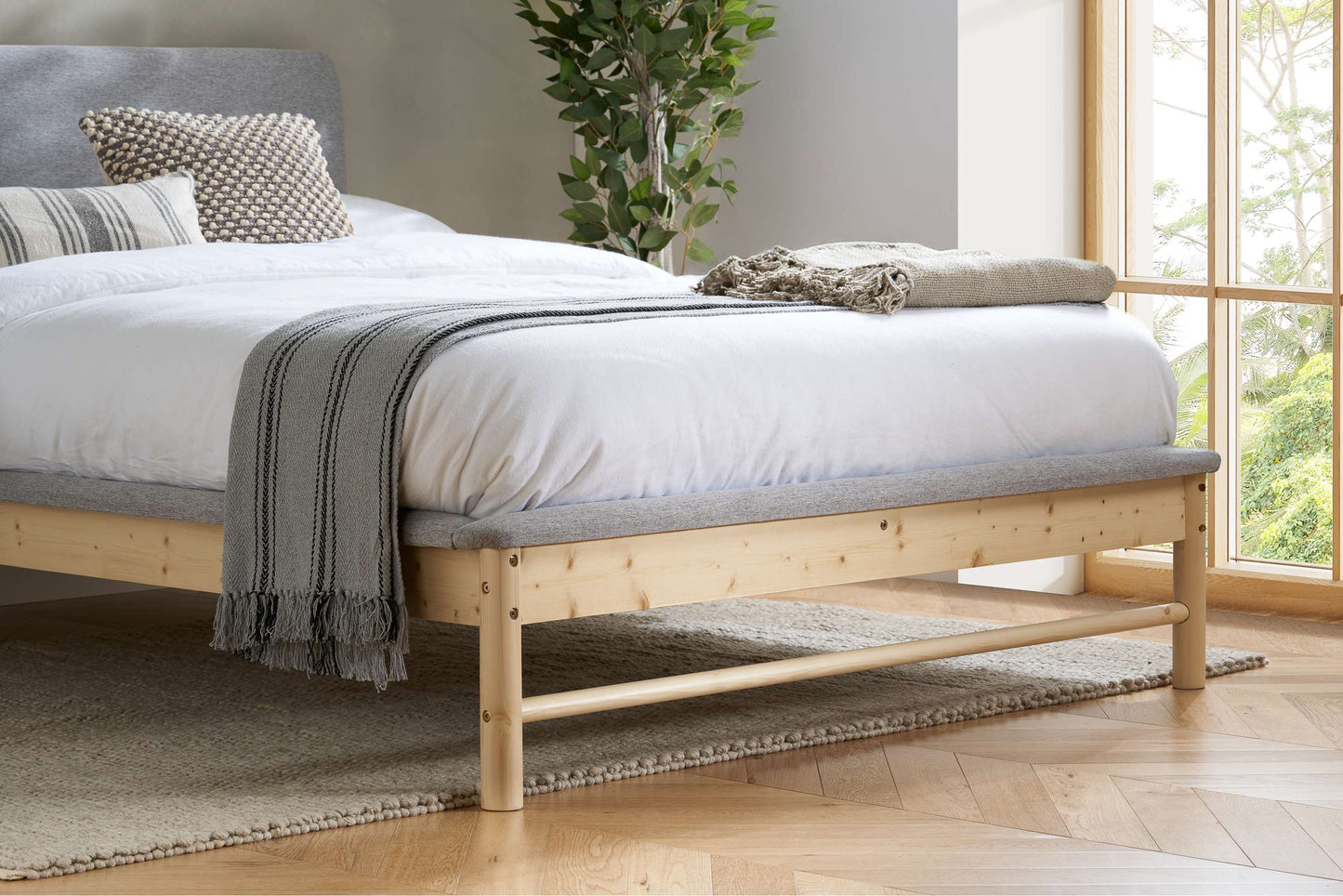 Ezra Fabric Wooden Bed