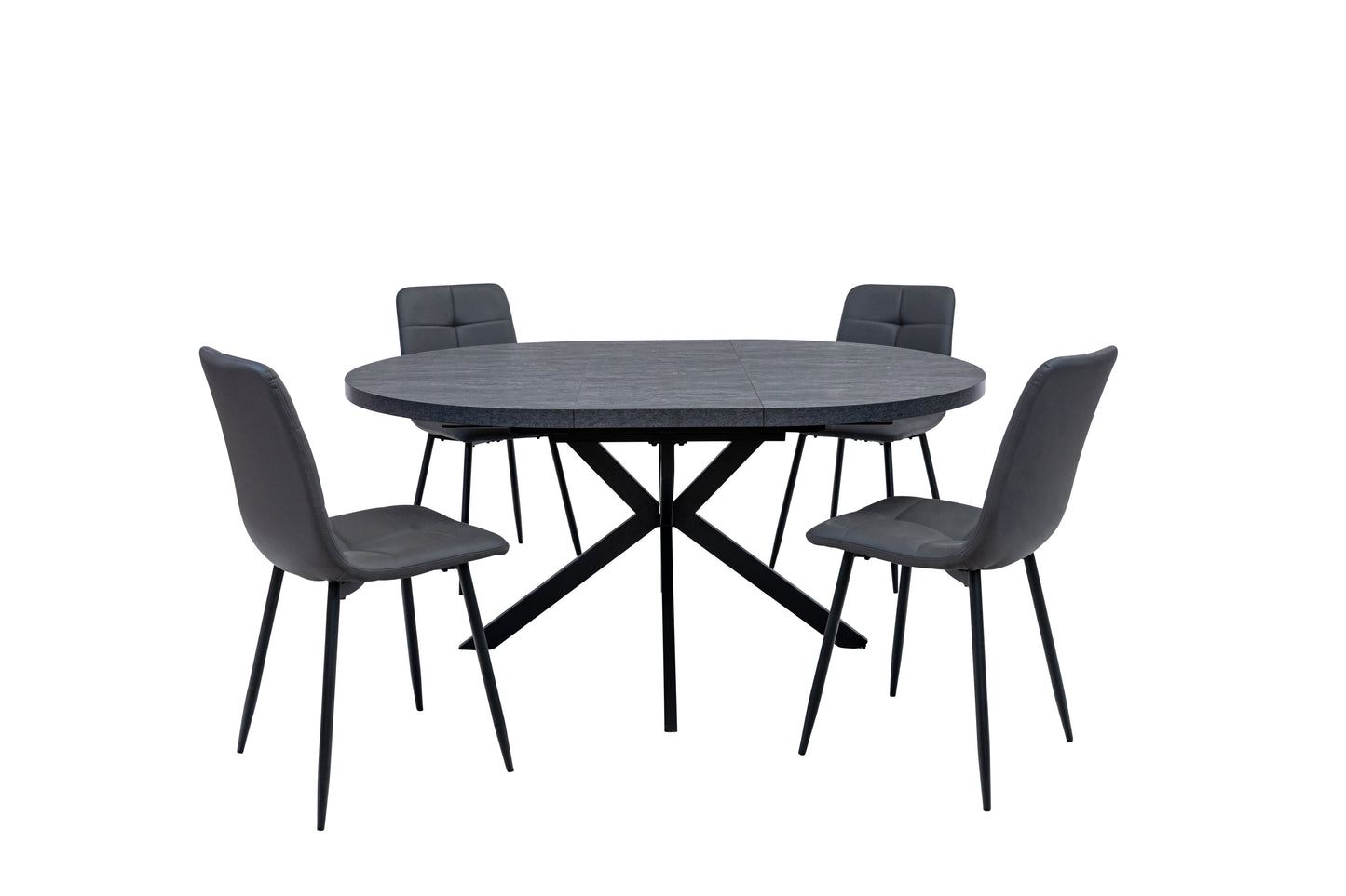 Nero 1.2m (+0.4m) Charcoal Stone Extending Round Dining Table Set + Axel Dining Chairs