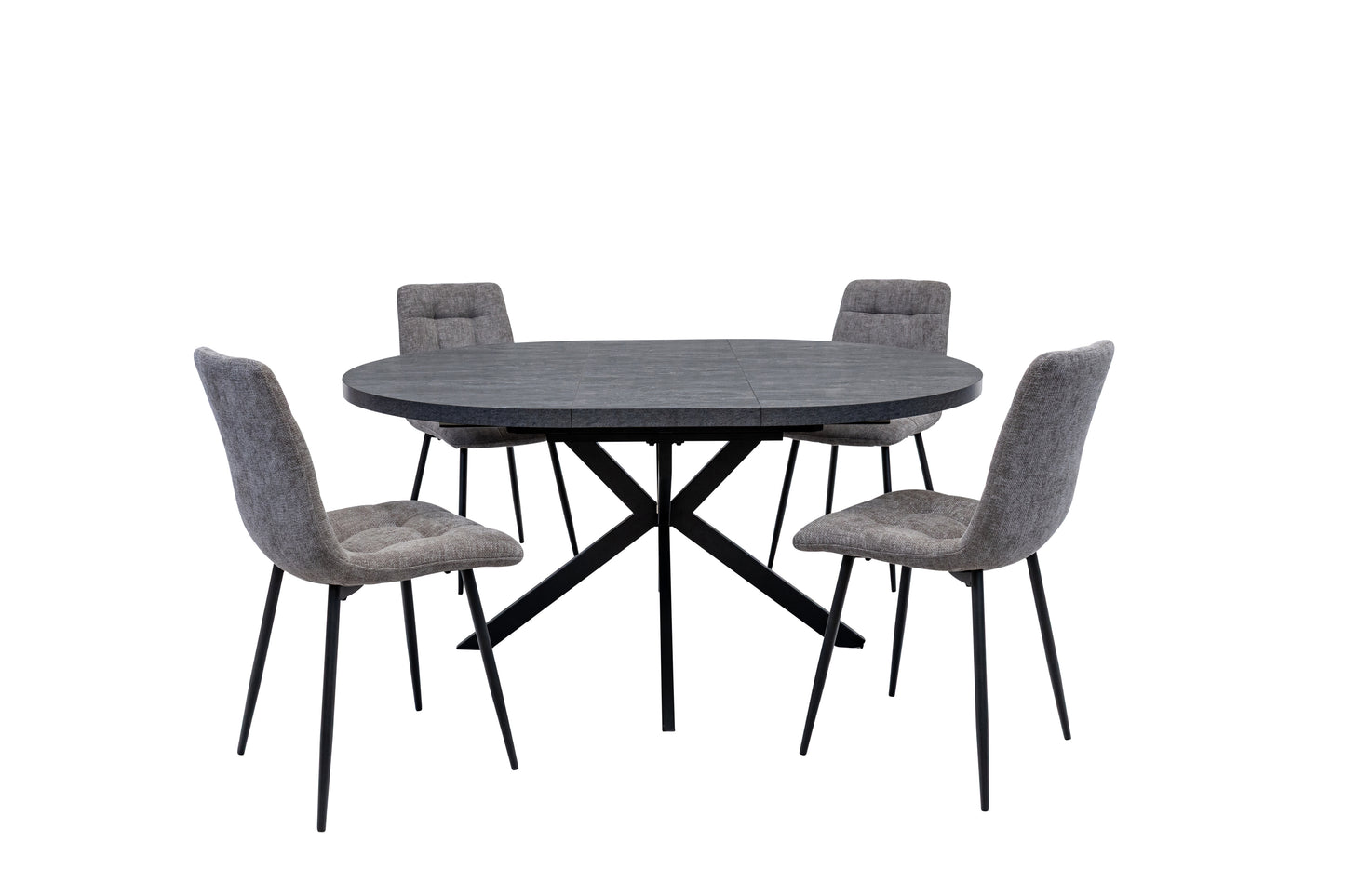 Nero 1.2m (+0.4m) Charcoal Stone Extending Round Dining Table Set + Logan Dining Chairs