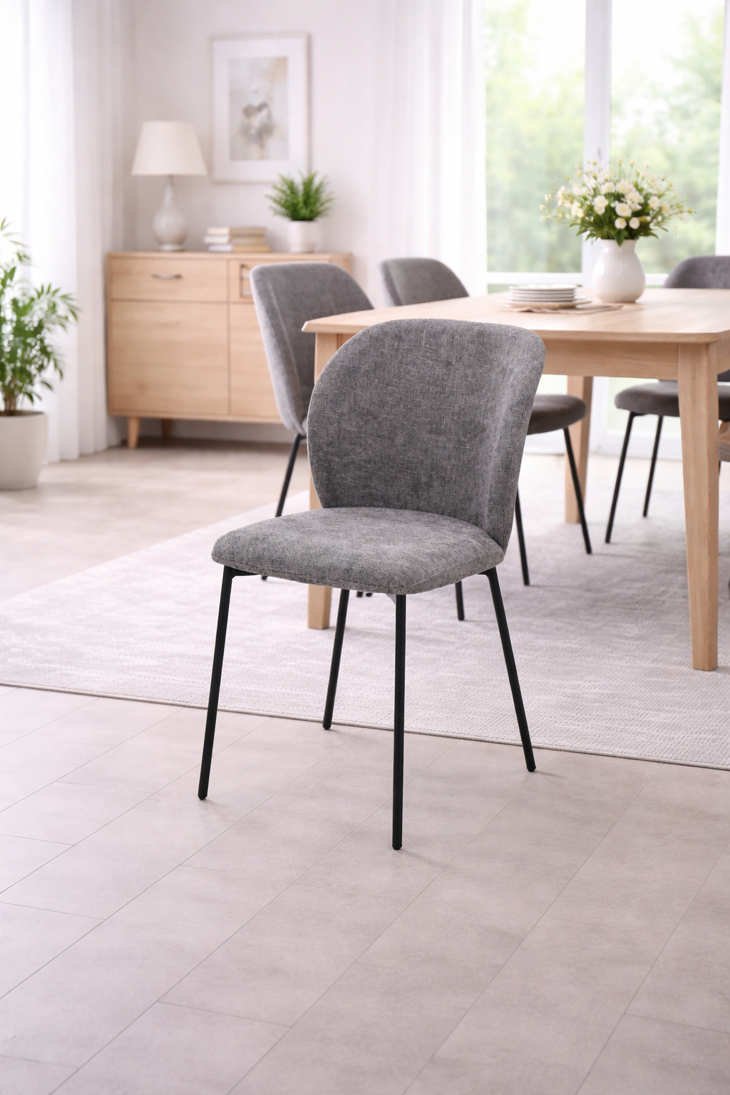 Nero 1.5m Charcoal Stone Dining Table Set + Nero Grey Dining Chairs