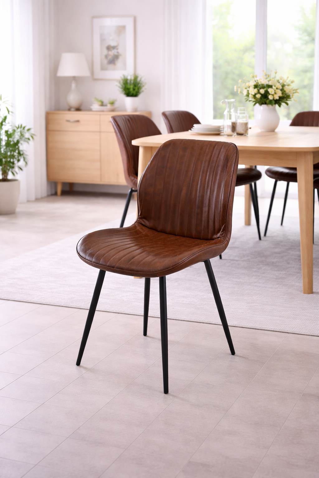 Windsor 1.6m Medium Oak Veneer Dining Table Set + 6x Cambridge Dining Chairs