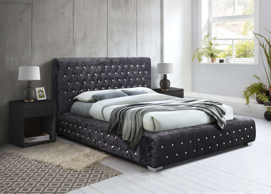 Grande Black Crushed Velvet Bed