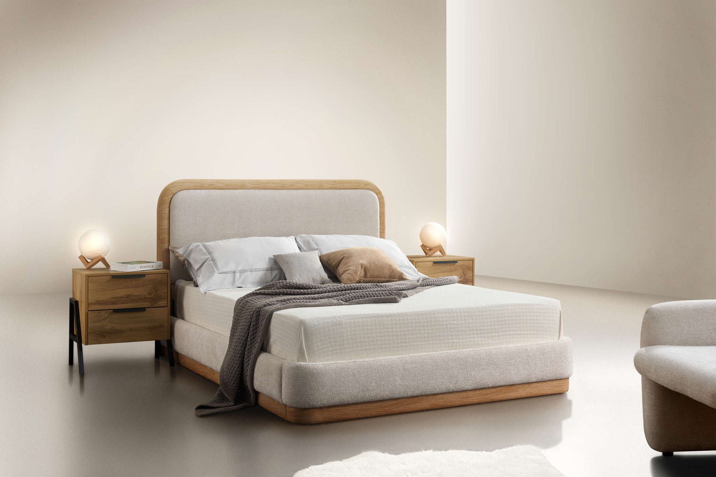 Girona Off White Fabric Bed