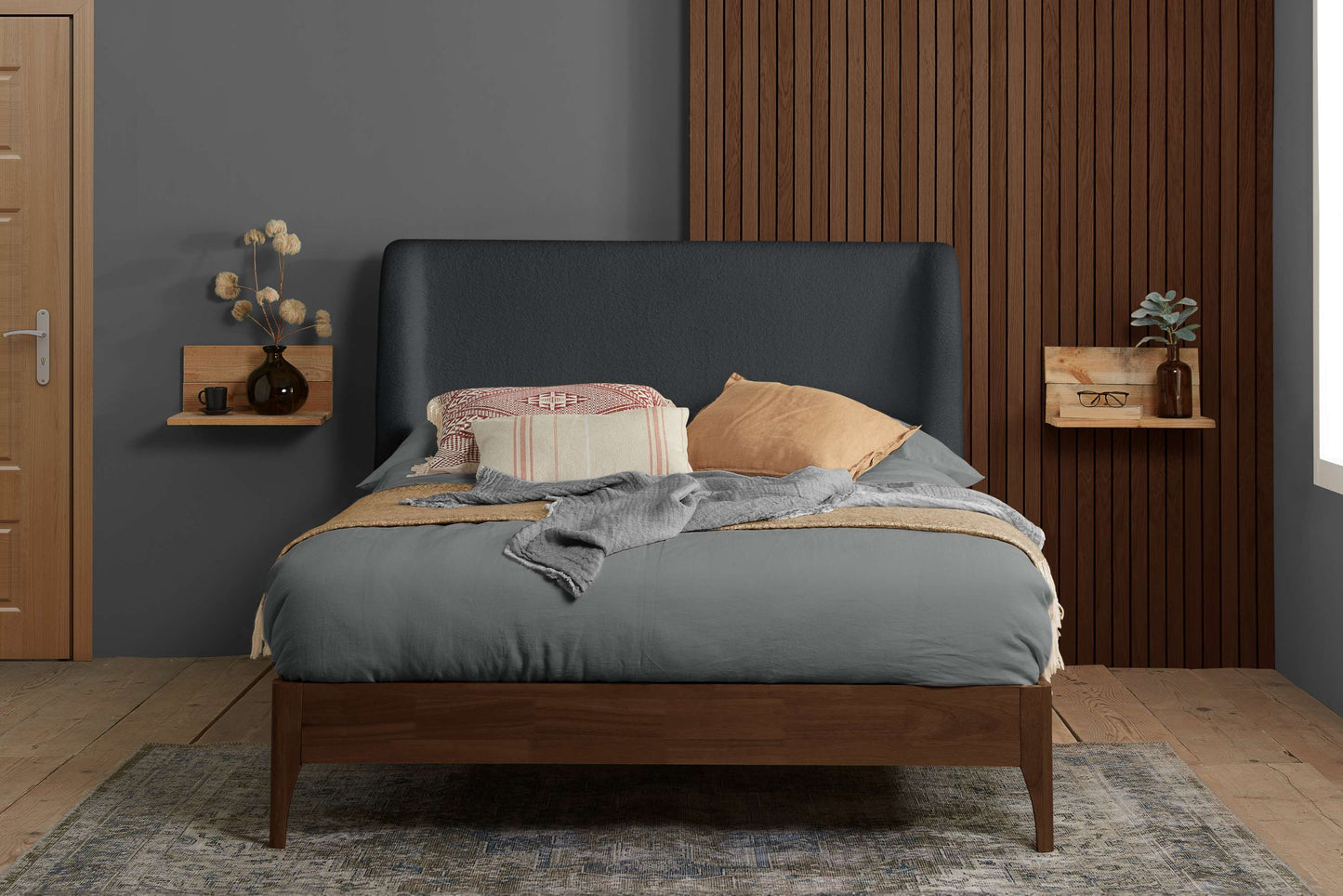 Halfden Grey Fabric Bed