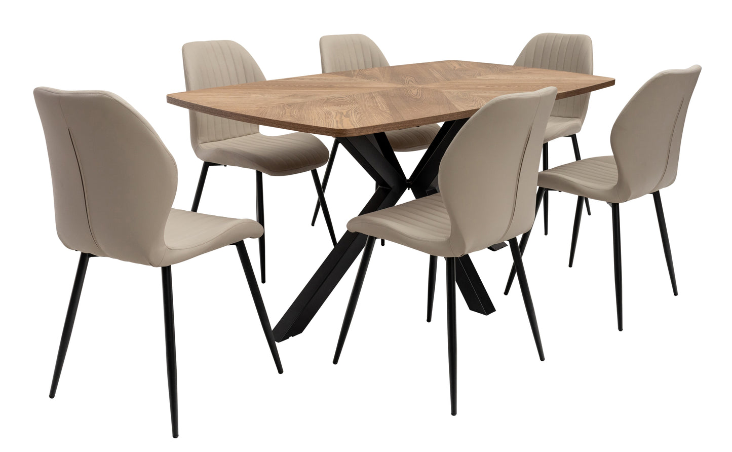 Windsor 1.6m Medium Oak Veneer Dining Table Set + 6x Santorini Dining Chairs