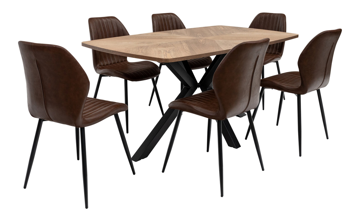 Windsor 1.6m Medium Oak Veneer Dining Table Set + 6x Cambridge Dining Chairs