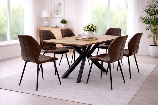 Windsor 1.6m Medium Oak Veneer Dining Table Set + 6x Cambridge Dining Chairs