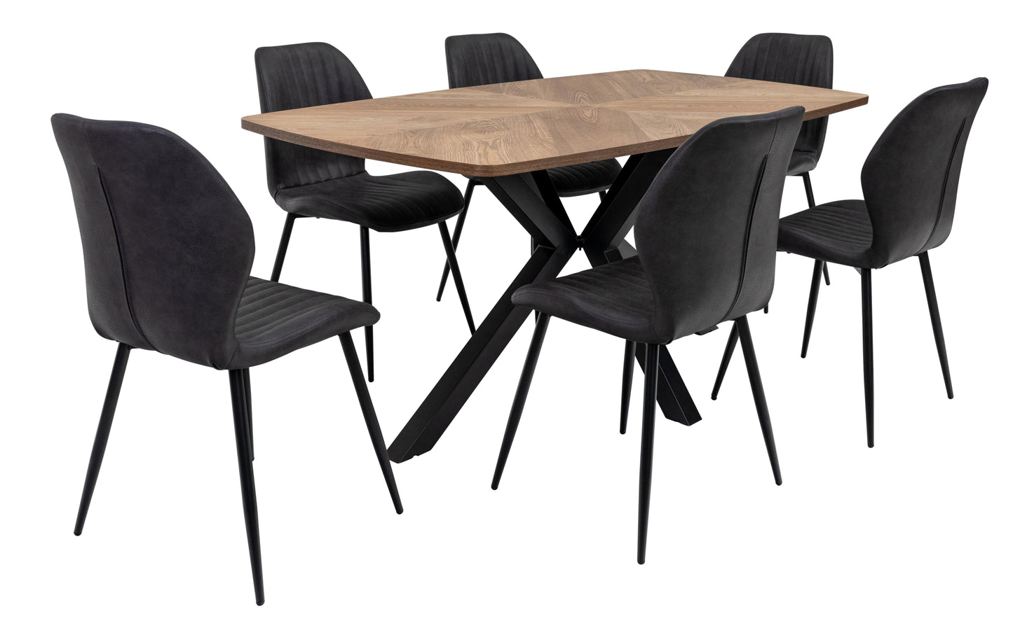 Windsor 1.6m Medium Oak Veneer Dining Table Set + 6x Lisburn Dining Chairs