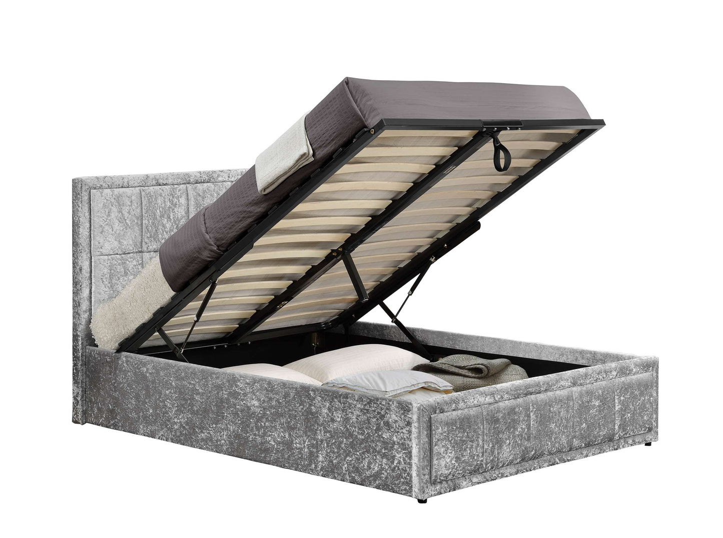 Hannover Steel Crushed Velvet Ottoman Storage Bed