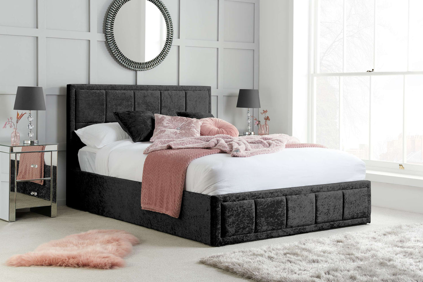 Hannover Black Crushed Velvet Ottoman Storage Bed
