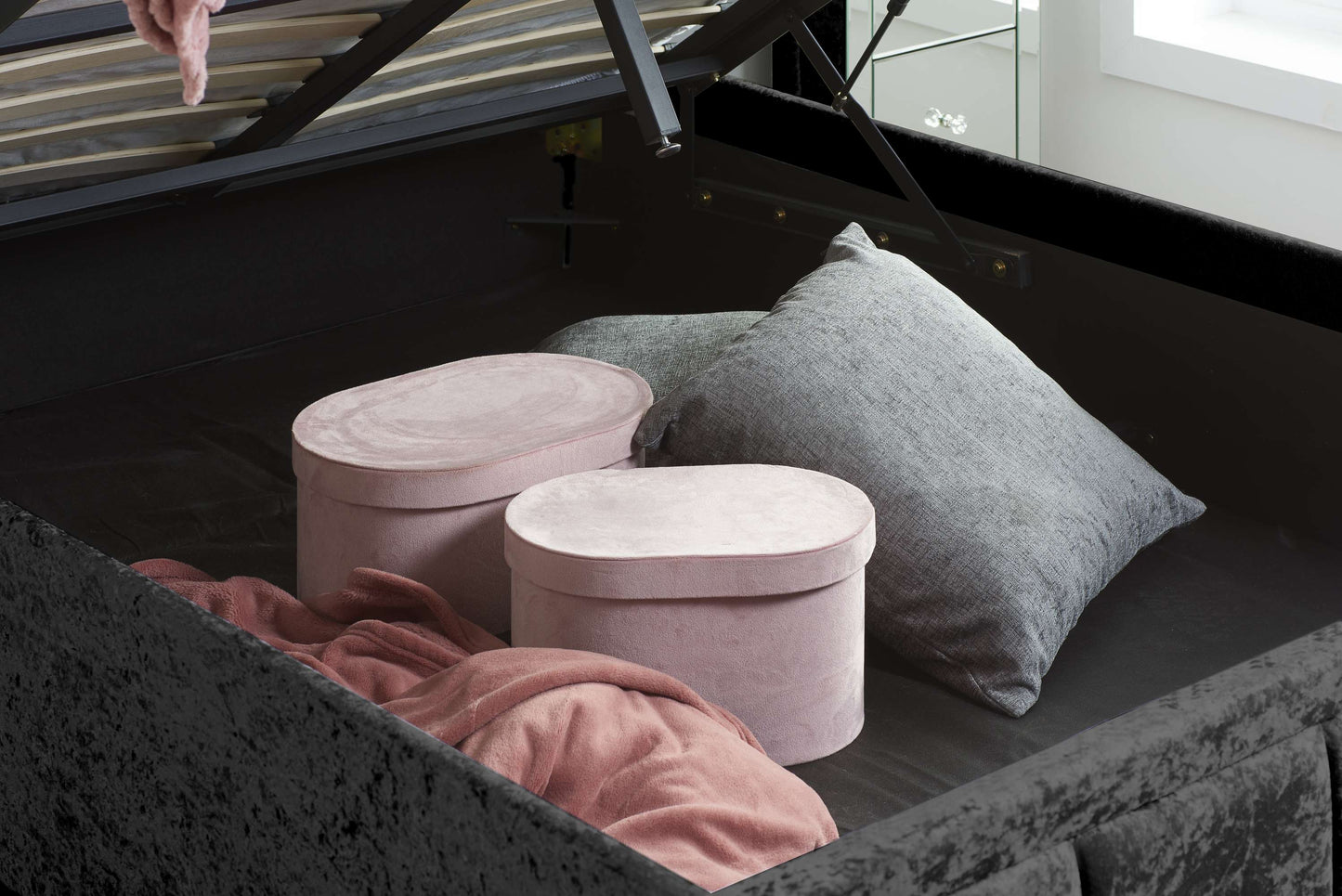 Hannover Black Crushed Velvet Ottoman Storage Bed