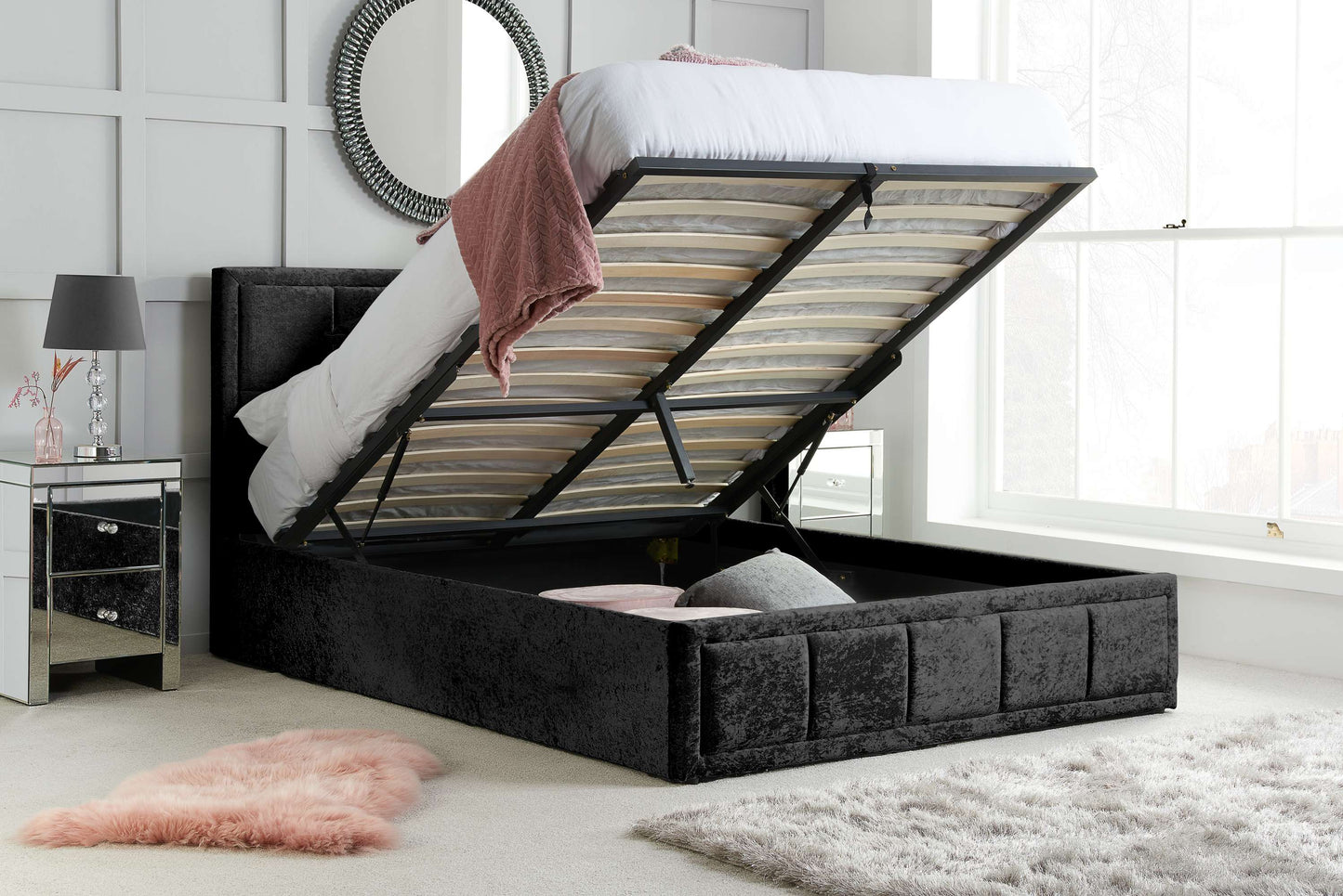 Hannover Black Crushed Velvet Ottoman Storage Bed