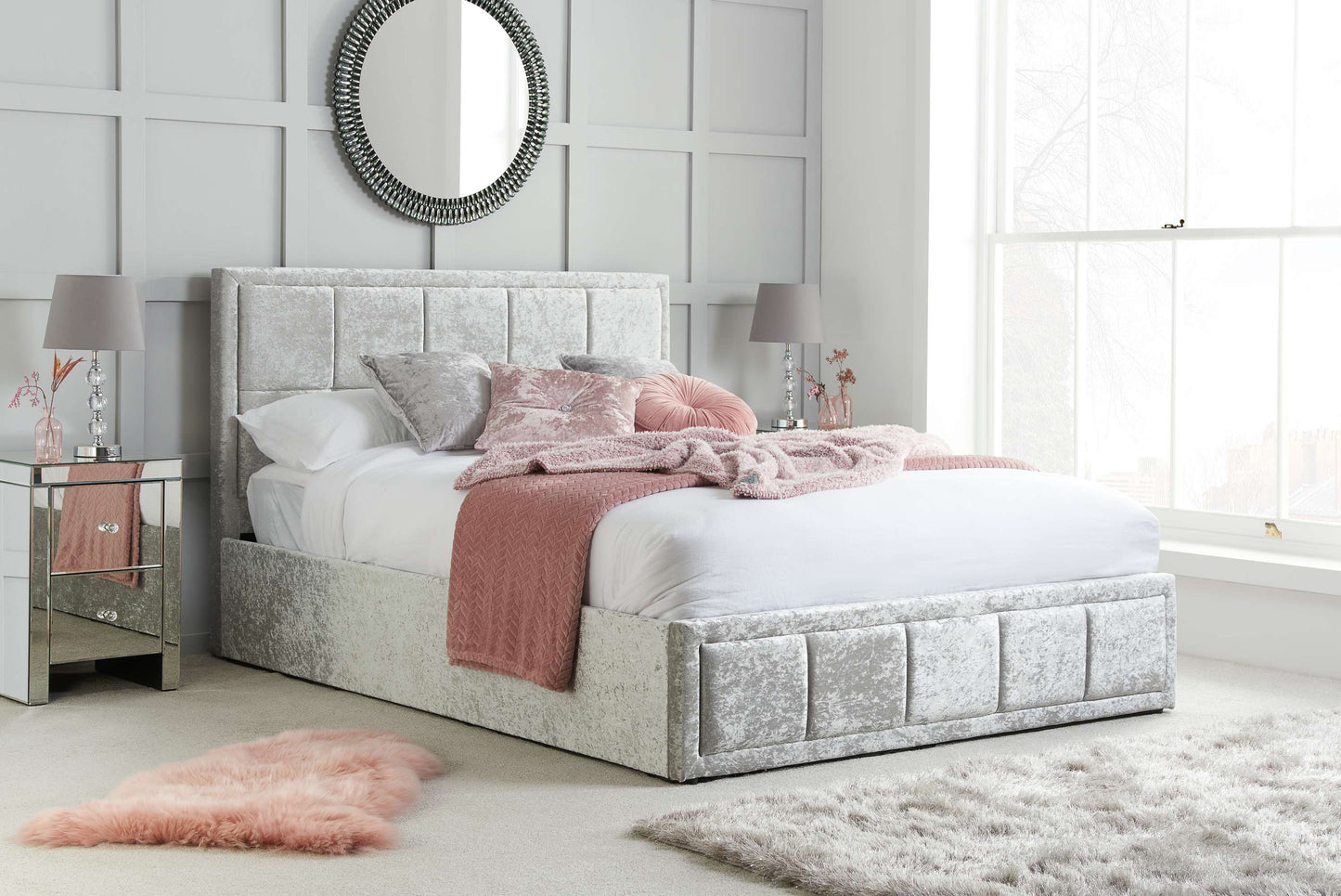 Hannover Steel Crushed Velvet Ottoman Storage Bed