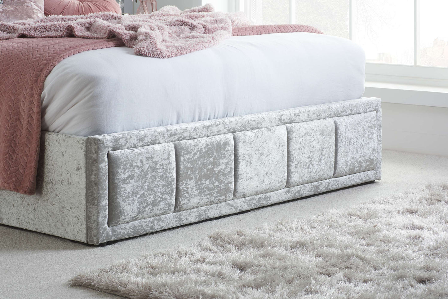 Hannover Steel Crushed Velvet Ottoman Storage Bed