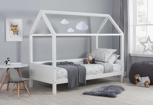 Kids White Themed Home Single Bed