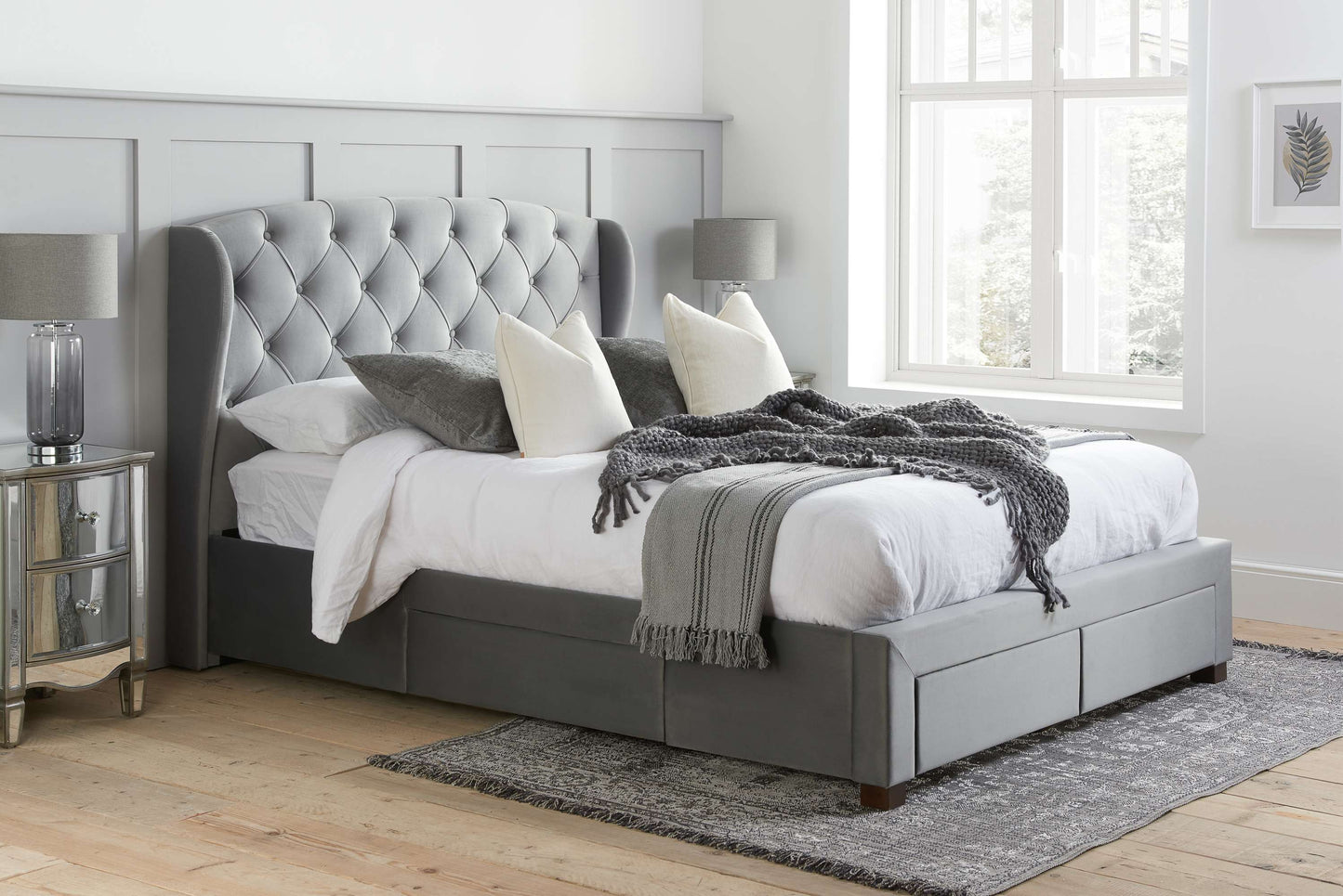 Hope Grey Fabric Bed With Storage Drawers