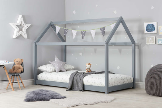 Kids Grey Themed House Single Bed