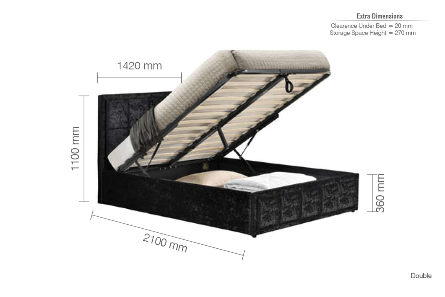 Hannover Black Crushed Velvet Ottoman Storage Bed