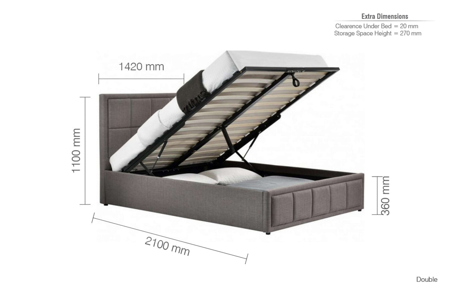 Hannoer Grey Ottoman Storage Bed