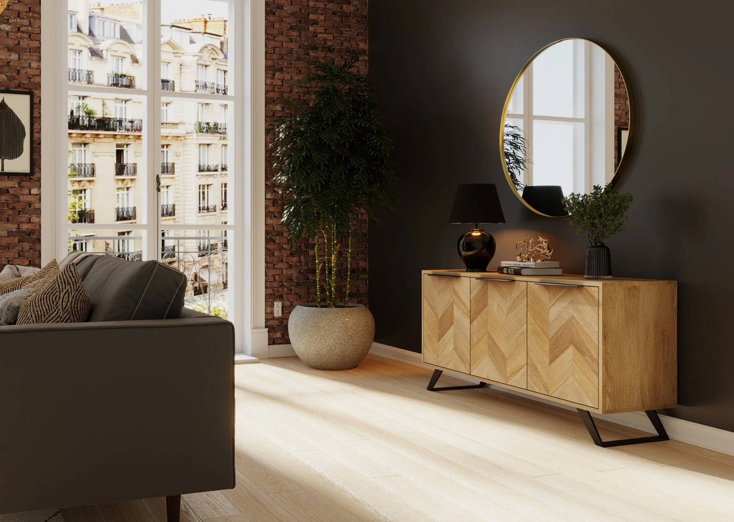 Agra Mango Parquet Herringbone 3 Door Sideboard