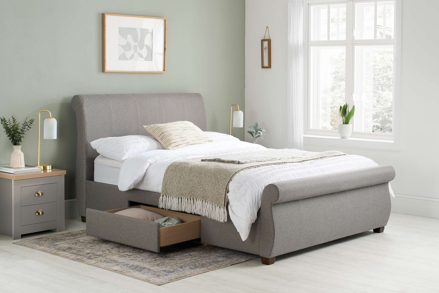 Lancaster Grey Fabric Sleigh Bed