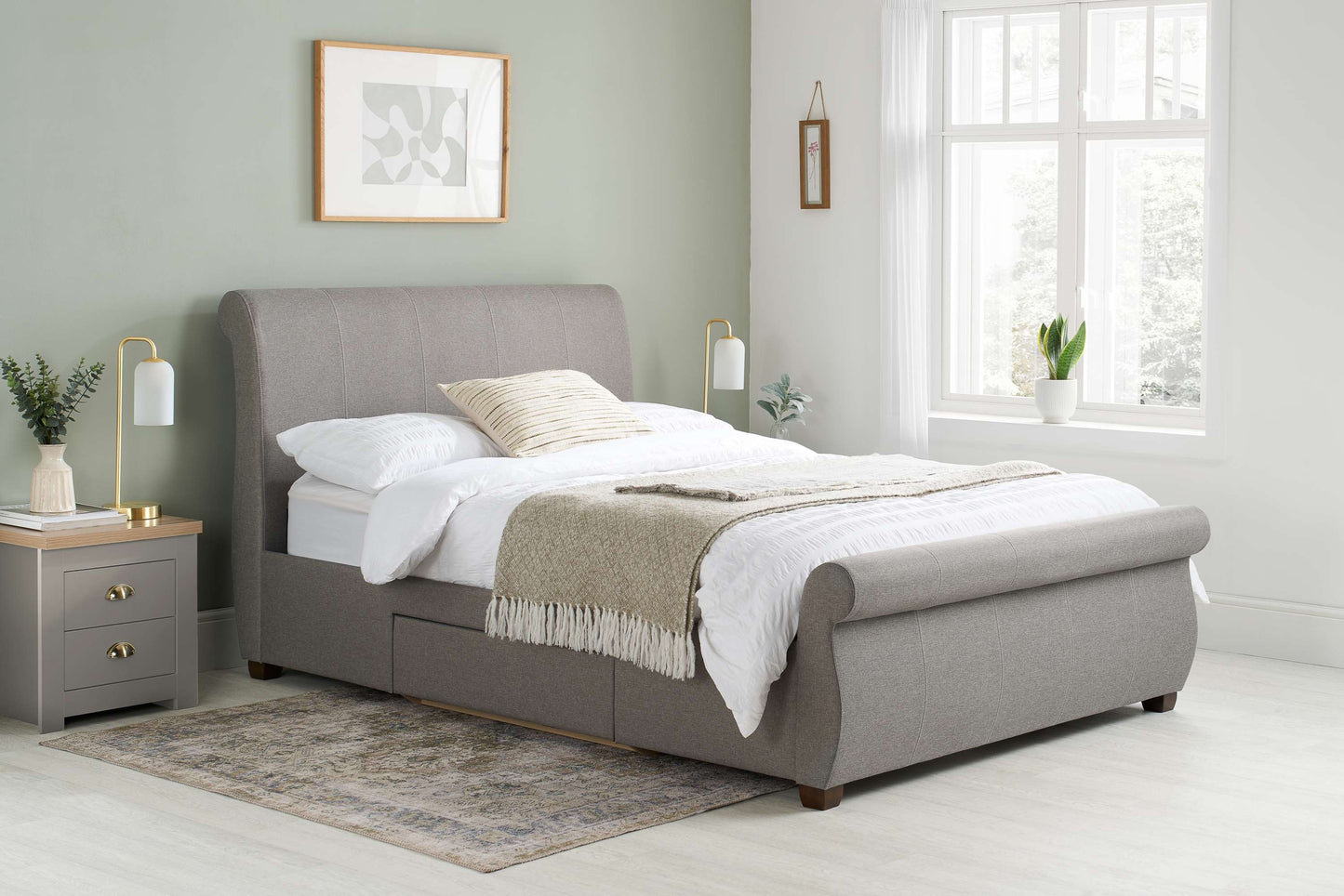 Lancaster Grey Fabric Sleigh Bed