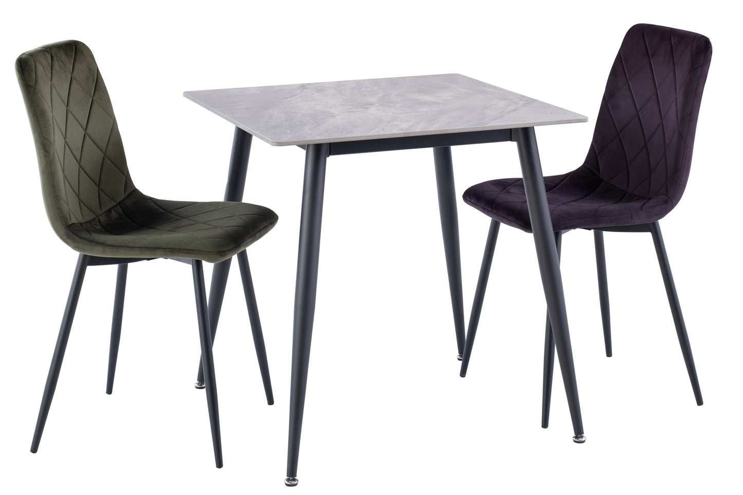 Alba 0.75m Square Grey Dining Table Set + Monaco Grey Velvet Chairs