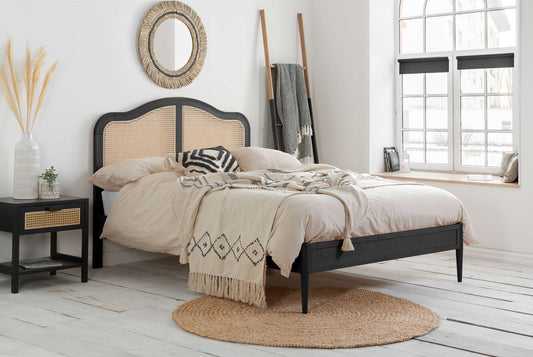 Leonie Black Rattan Wooden Bed