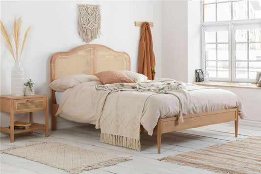 Leonie Oak Rattan Wooden Bed