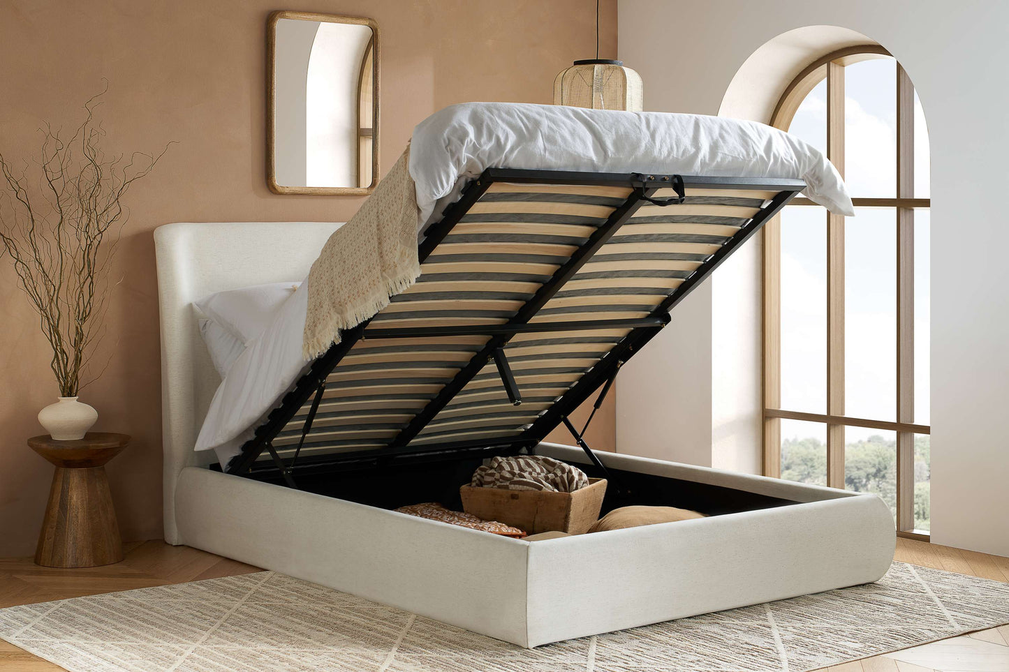 Lanis Cream Ottoman Storage Bed