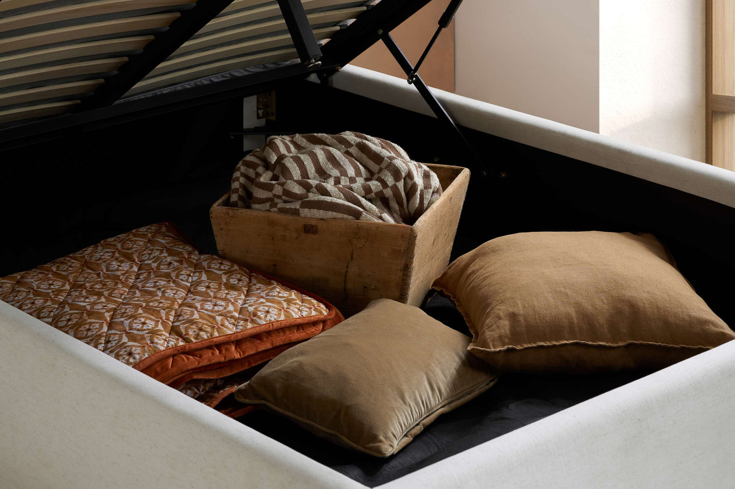 Lanis Cream Ottoman Storage Bed