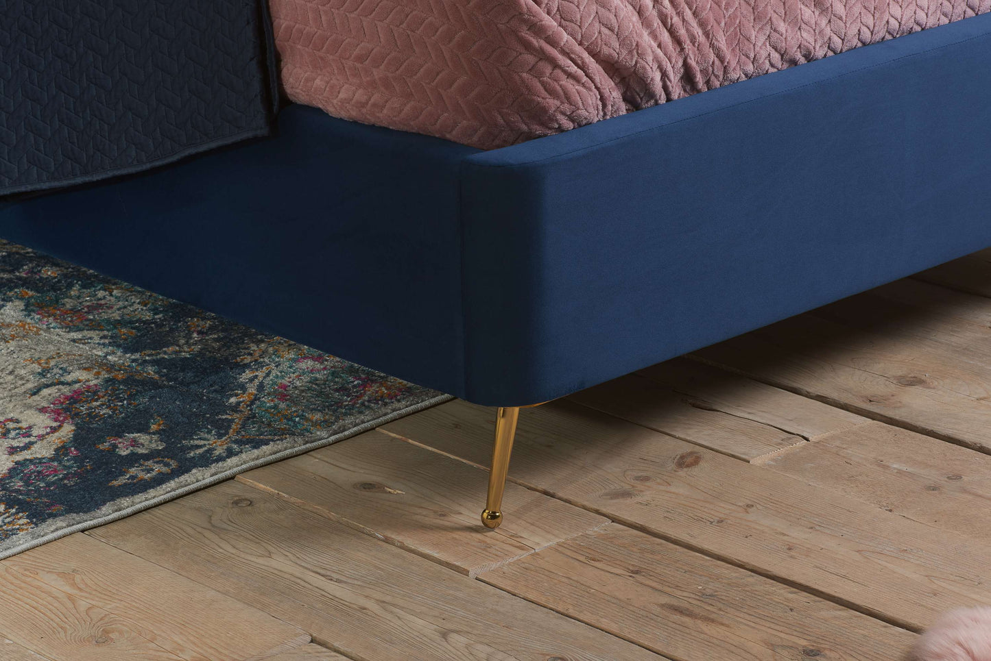 Lottie Midnight Blue Fabric Ottoman Storage Bed