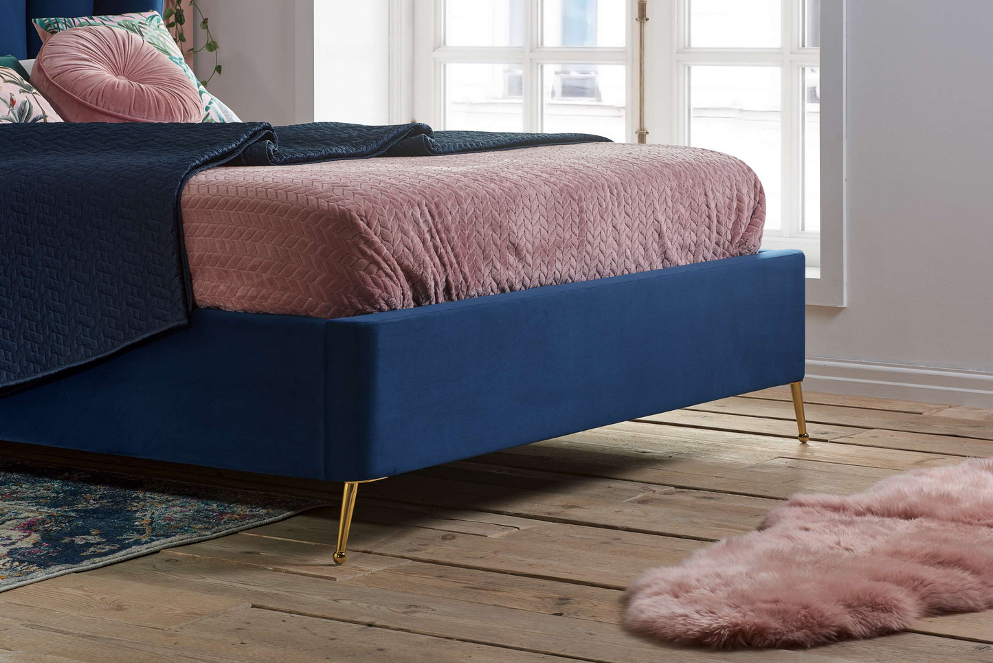 Lottie Midnight Blue Fabric Ottoman Storage Bed