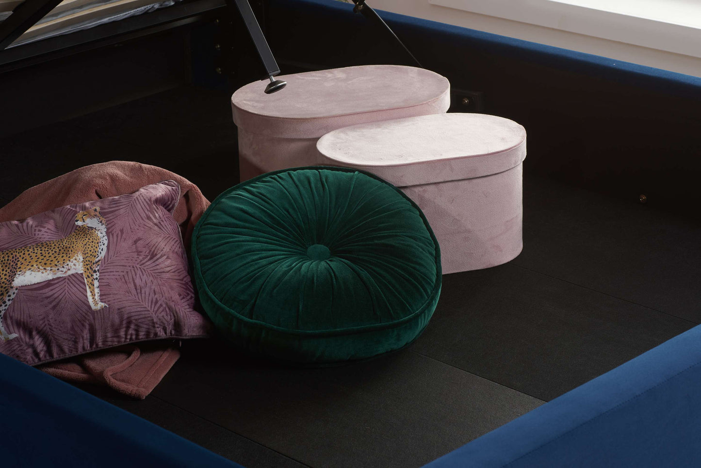 Lottie Midnight Blue Fabric Ottoman Storage Bed