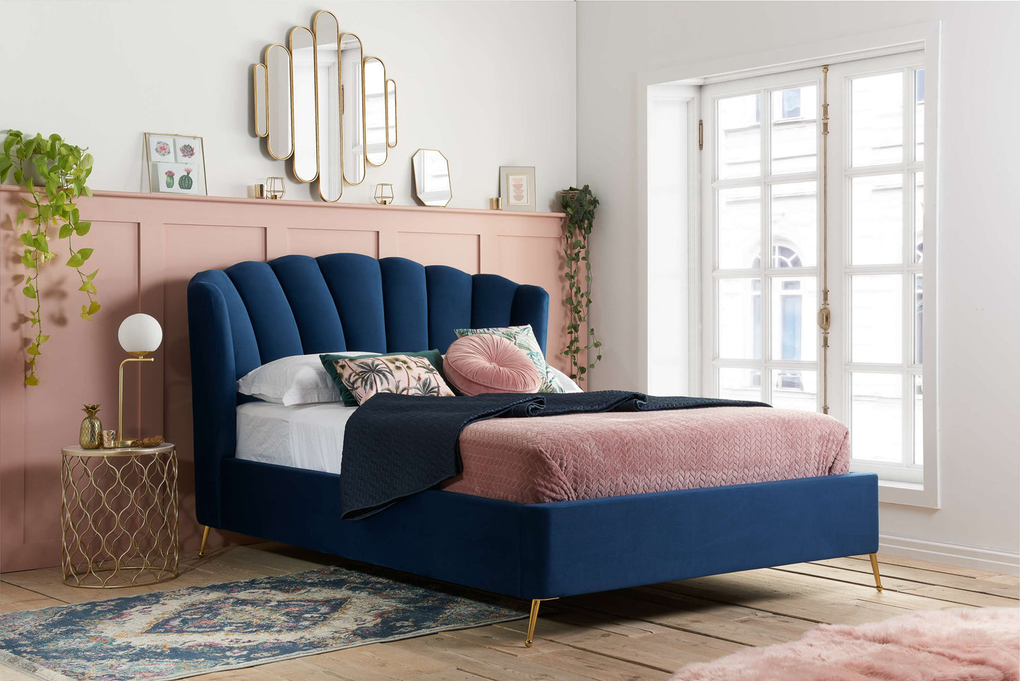 Lottie Midnight Blue Fabric Ottoman Storage Bed