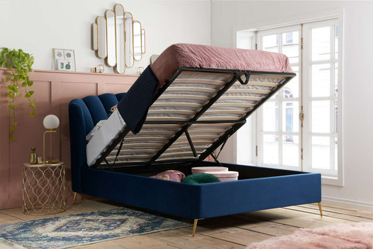 Lottie Midnight Blue Fabric Ottoman Storage Bed