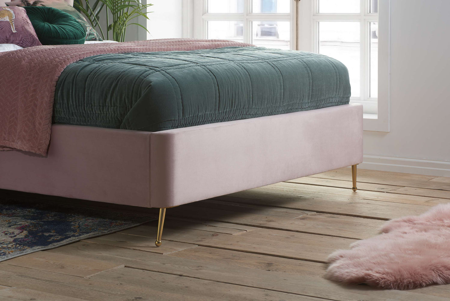 Lottie Pink Fabric Ottoman Storage Bed
