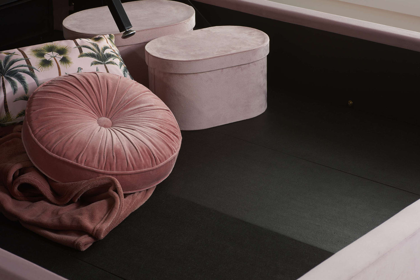 Lottie Pink Fabric Ottoman Storage Bed