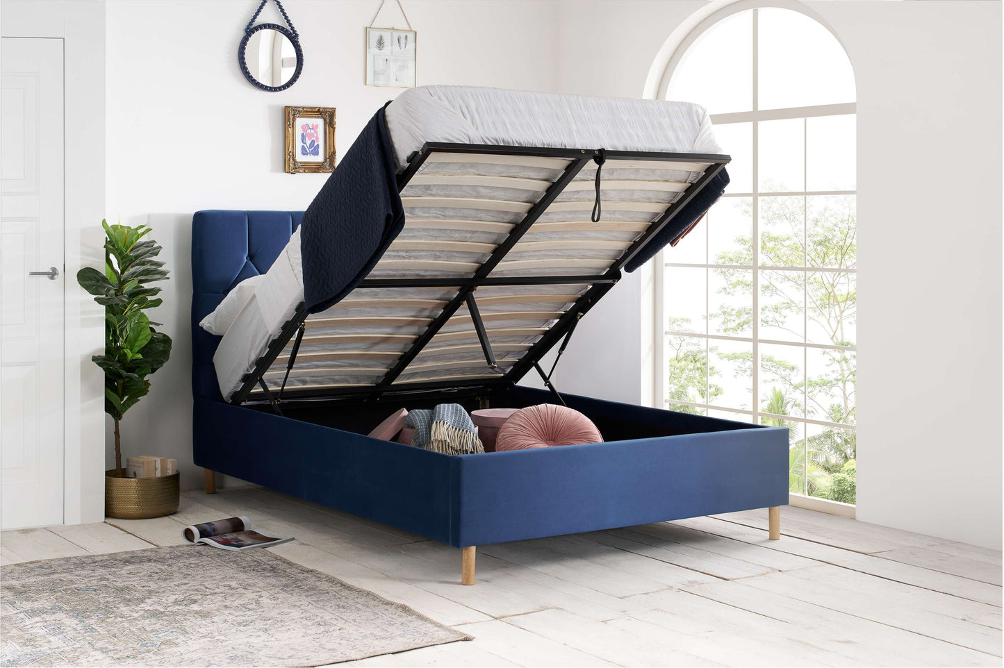 Loxley Blue Fabric Ottoman Storage Bed