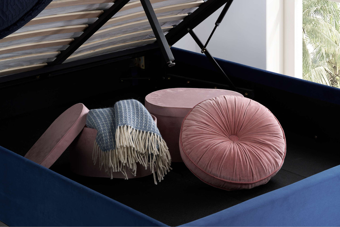 Loxley Blue Fabric Ottoman Storage Bed